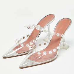Pre Owned Amina Muaddi Transparent PVC Crystal Embellished Julia Mules Size 41
