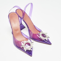 Pre Owned Amina Muaddi Purple PVC Begum Slingback Pumps Size 41