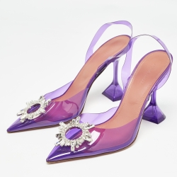 Pre Owned Amina Muaddi Purple PVC Begum Slingback Pumps Size 41
