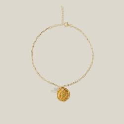Ancient Greek Sandals Gold Chain Charm and Faux Pearl Anklet One Size