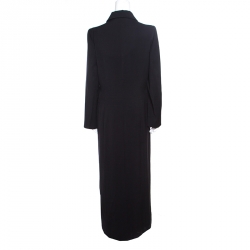 Ann Demeulemeester Black Wool Gabardine Zip Front Slit Detail Overcoat L