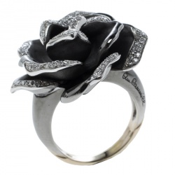 Annamaria Cammilli Black Rose Diamond & Black Rhodium Plated 18k Gold Cocktail Ring Size 51