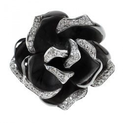 Annamaria Cammilli Black Rose Diamond & Black Rhodium Plated 18k Gold Cocktail Ring Size 51