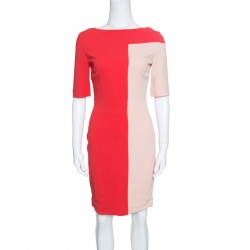 Antonio Berardi Red and Peach Colorblock Sheath Dress S