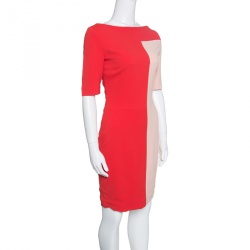 Antonio Berardi Red and Peach Colorblock Sheath Dress S