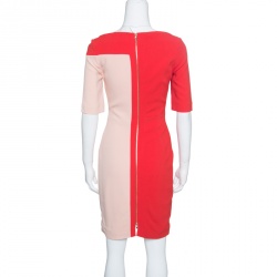 Antonio Berardi Red and Peach Colorblock Sheath Dress S