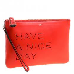 Pre Owned Anya Hindmarch Red Leather Have A Nice Day Pouch