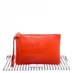 Pre Owned Anya Hindmarch Red Leather Have A Nice Day Pouch