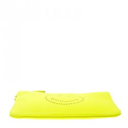 Pre Owned Anya Hindmarch Neon Yellow Leather Smiley Zip Top Pouch