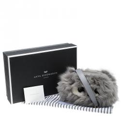 Pre Owned Anya Hindmarch Grey Shearling Mini Eyes Crossbody Bag