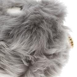 Pre Owned Anya Hindmarch Grey Shearling Mini Eyes Crossbody Bag
