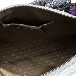 Pre Owned Anya Hindmarch Metallic Silver Crinkle Leather Scrooge Day Glitter Clutch