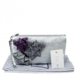Pre Owned Anya Hindmarch Metallic Silver Crinkle Leather Scrooge Day Glitter Clutch