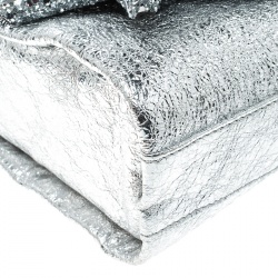 Pre Owned Anya Hindmarch Metallic Silver Crinkle Leather Scrooge Day Glitter Clutch