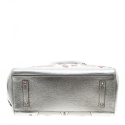 Pre Owned Anya Hindmarch Silver Embossed Sticker Leather Small Ebury Tote