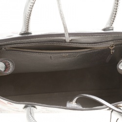 Pre Owned Anya Hindmarch Silver Embossed Sticker Leather Small Ebury Tote