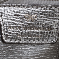 Pre Owned Anya Hindmarch Silver Embossed Sticker Leather Small Ebury Tote
