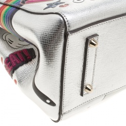 Pre Owned Anya Hindmarch Silver Embossed Sticker Leather Small Ebury Tote