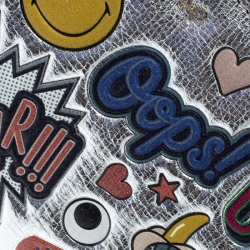 Pre Owned Anya Hindmarch Silver Leather All Over Wink Stickers Zip Around Wallet