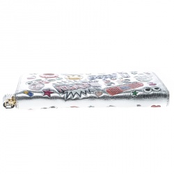 Pre Owned Anya Hindmarch Silver Leather All Over Wink Stickers Zip Around Wallet