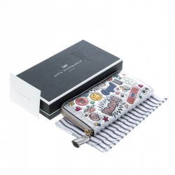 Pre Owned Anya Hindmarch Silver Leather All Over Wink Stickers Zip Around Wallet