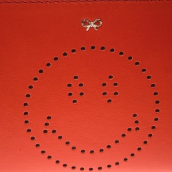 Pre Owned Anya Hindmarch Orange Leather Smiley Zip Around Continental Wallet
