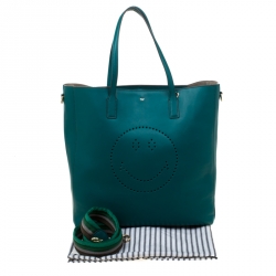 Pre Owned Anya Hindmarch Green Leather Smiley Ebury Shopper Tote