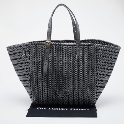 Pre Owned Anya Hindmarch Metallic Grey Woven Leather Nesson Tote
