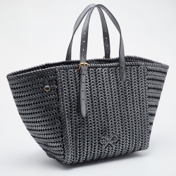 Pre Owned Anya Hindmarch Metallic Grey Woven Leather Nesson Tote