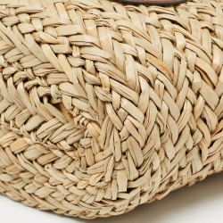 Pre Owned Anya Hindmarch Brown/Natural Seagrass Small Paper Eyes Basket Tote 