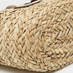 Pre Owned Anya Hindmarch Brown/Natural Seagrass Small Paper Eyes Basket Tote 