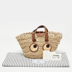 Pre Owned Anya Hindmarch Brown/Natural Seagrass Small Paper Eyes Basket Tote 