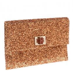 Pre Owned Anya Hindmarch Bronze Glitter Valorie Clutch