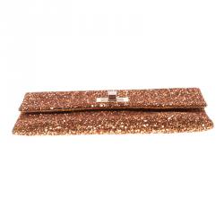 Pre Owned Anya Hindmarch Bronze Glitter Valorie Clutch