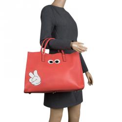 Pre Owned Anya Hindmarch Red Leather Maxi Victory Featherweight Ebury Tote