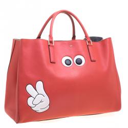 Pre Owned Anya Hindmarch Red Leather Maxi Victory Featherweight Ebury Tote