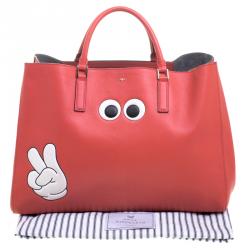 Pre Owned Anya Hindmarch Red Leather Maxi Victory Featherweight Ebury Tote