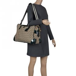 Anya Hindmarch Beige/Green Iconic Lattice Print Canvas Weekender 