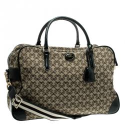 Anya Hindmarch Beige/Green Iconic Lattice Print Canvas Weekender 