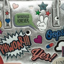 Pre Owned Anya Hindmarch Silver Leather Small All Over Stickers Tote