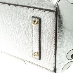 Pre Owned Anya Hindmarch Silver Leather Small All Over Stickers Tote
