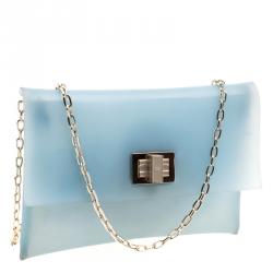 Pre Owned Anya Hindmarch Matte Blue Rubber Valorie Chain Clutch