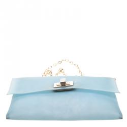 Pre Owned Anya Hindmarch Matte Blue Rubber Valorie Chain Clutch