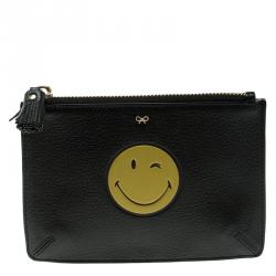 Anya Hindmarch Back Leather Wink Smiley Zip Top Pouch
