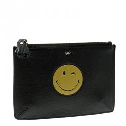 Anya Hindmarch Back Leather Wink Smiley Zip Top Pouch