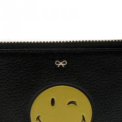 Anya Hindmarch Back Leather Wink Smiley Zip Top Pouch
