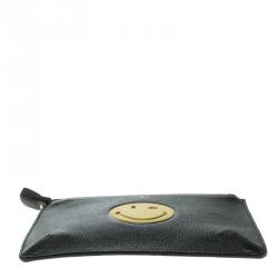 Anya Hindmarch Back Leather Wink Smiley Zip Top Pouch