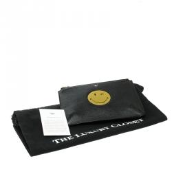 Anya Hindmarch Back Leather Wink Smiley Zip Top Pouch