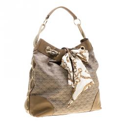 Pre Owned Anya Hindmarch Dark Beige Canvas and Leather Scarf Hobo