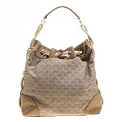 Pre Owned Anya Hindmarch Dark Beige Canvas and Leather Scarf Hobo